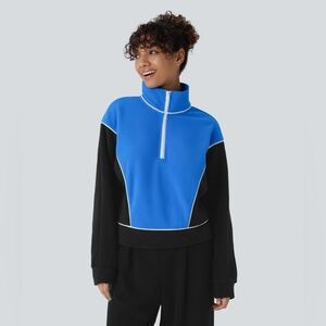 Stand Collar Half Zip Long Sleeve Color Block
Fleece Casual Sweatshirt